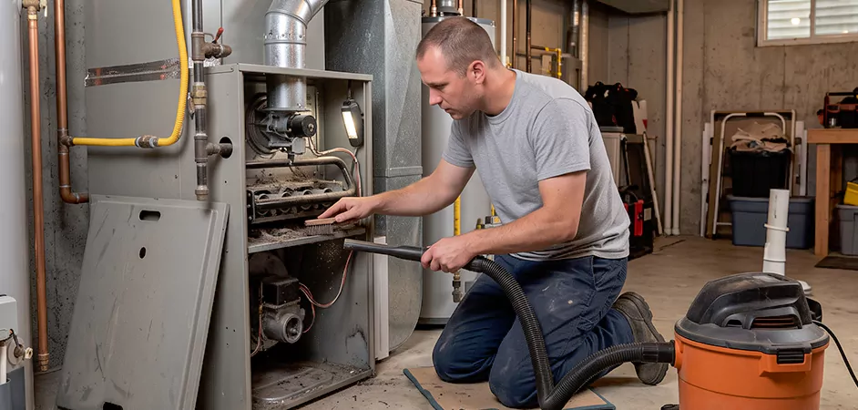 Burner and Heater Compartment Lint Removal in Brownsville