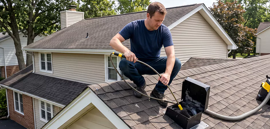 Multi-Story Roof Dryer Vent Cleaning in Brownsville